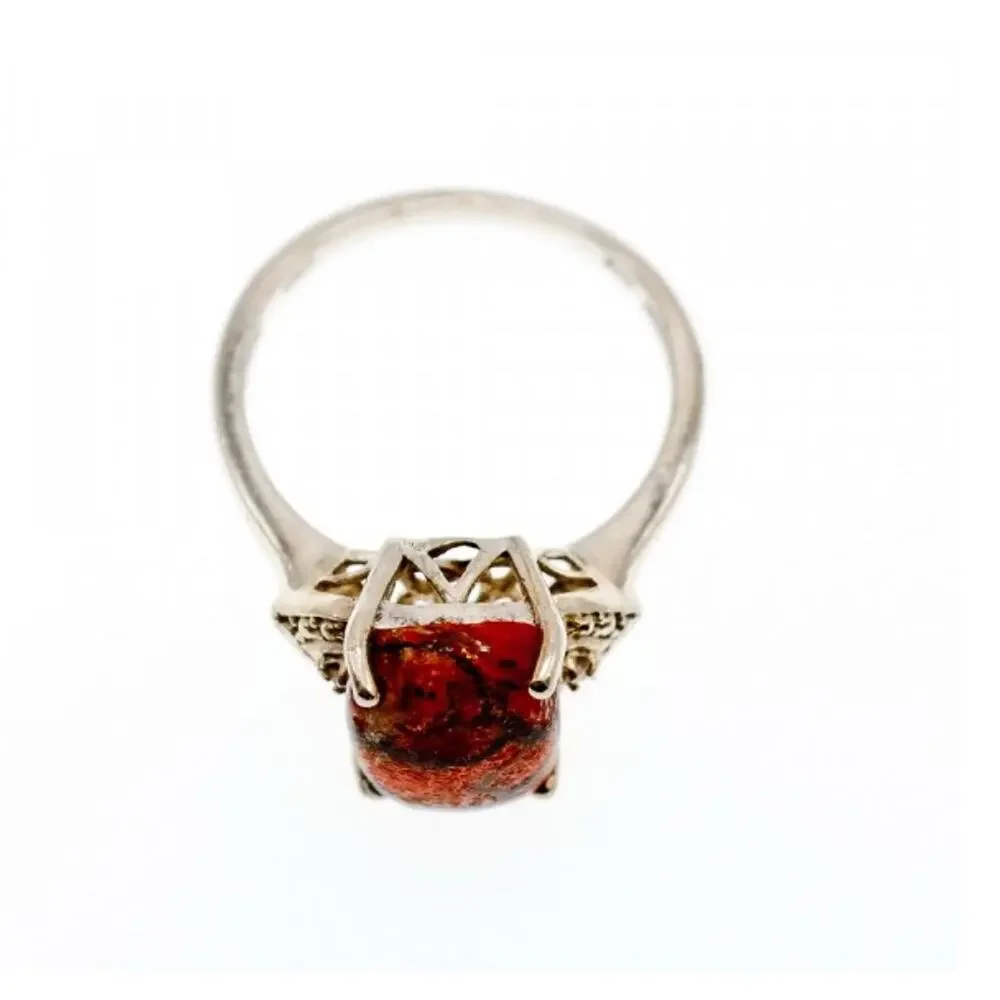 Vintage 925 Sterling Silver Jasper Ring Size 6.5